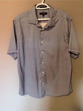 Men's Short-Sleeve Button-Up Shirt - Blue Microcheck